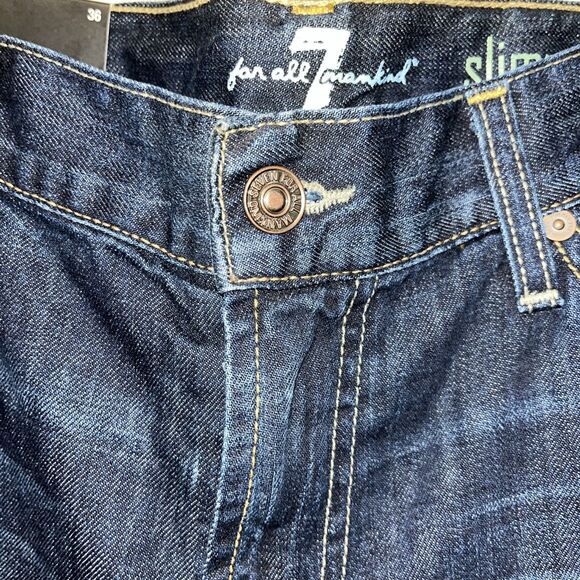 7 for all Mankind Slimmy Men's Dark Wash Distressed Straight Jeans Size 36 NWT - Picture 3 of 10